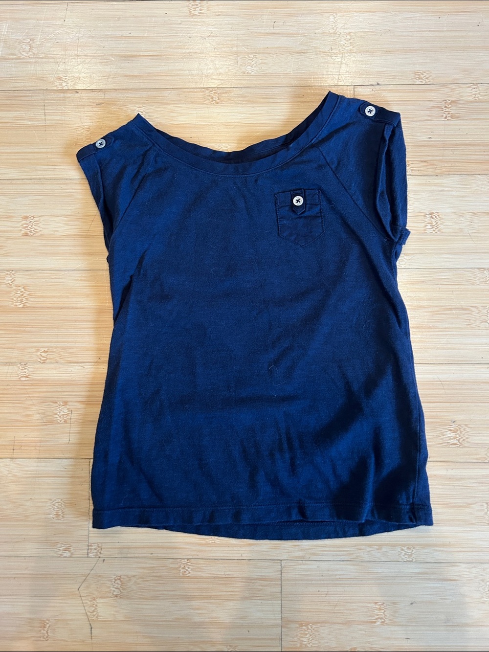 GAP Navy Short Sleeve Tee with Button Shoulder Detail